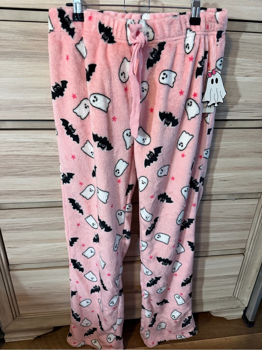 Faded Rose Women’s Plush Pink Ghost & Bat Pj Pants- Small